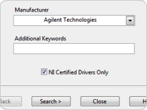 Figure 3. The LabVIEW Instrument Driver Finder detects connected instruments and searches for matching drivers.